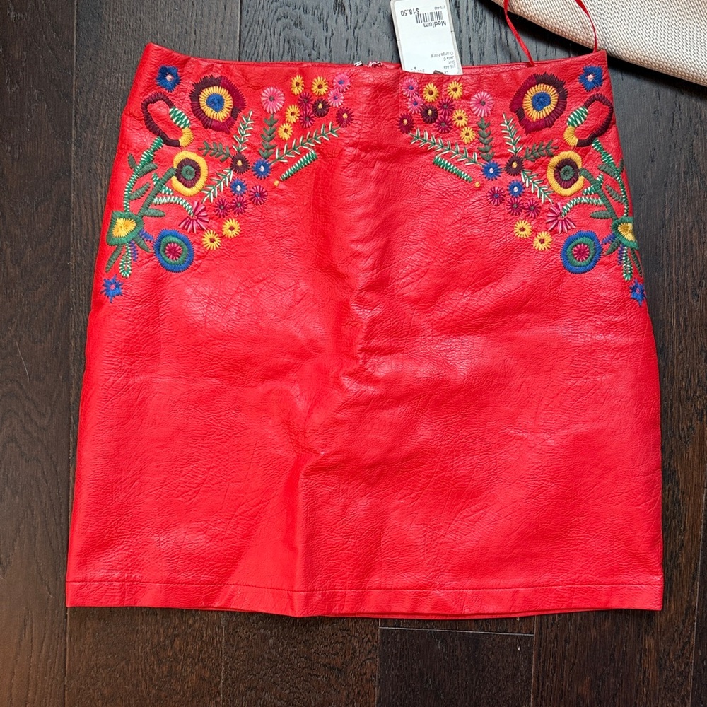 Embroidered Red Mini Skirt